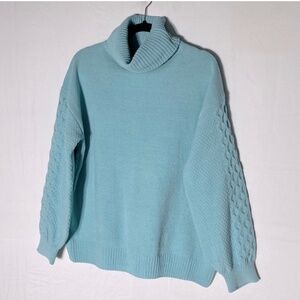 Penmans Turquoise Chenille Turtleneck Sweater With Cable Knit Sleeves M
